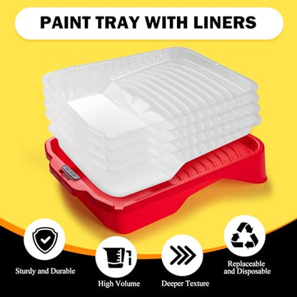17 Pieces Paint Roller Kit with 9 Inch Magnetic Tray and Liners