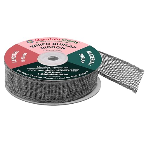 1 Inch Wide Gray Wired Burlap Ribbon for Crafts
