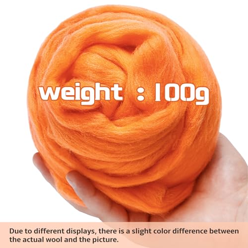 3.53oz Needle Felting Wool Roving for Needle Felting Orange Felting Wool (3.53 Ounce)