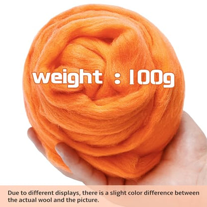 3.53oz Needle Felting Wool Roving for Needle Felting Orange Felting Wool (3.53 Ounce)