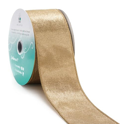 Champagne Gold Velvet Ribbon 2.5 Inch x 10 Yards for Christmas Tree Topper Home Decoration Wreath Gift Wrapping DIY Craft (30 Foot)