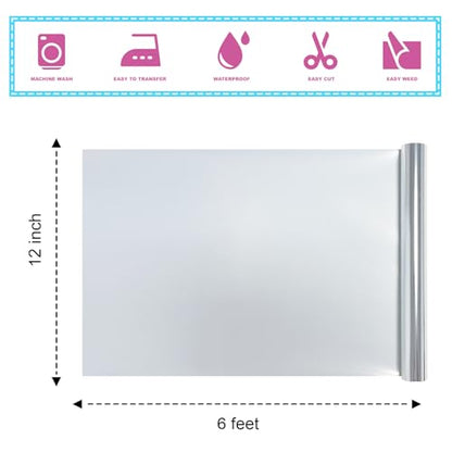 Metallic Silver Foil Heat Transfer Vinyl 12Inch*6Ft Bundle Chrome HTV in Vibrant Colors for Stunning T