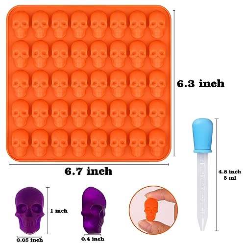 2 Pack Gummy Skull Candy Silicone Molds 40 Cavity Silicone Skull Molds with 2 Droppers for Halloween Chocolate