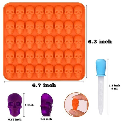 2 Pack Gummy Skull Candy Silicone Molds 40 Cavity Silicone Skull Molds with 2 Droppers for Halloween Chocolate