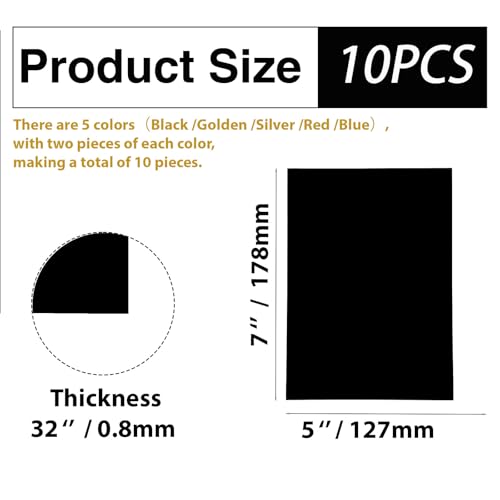 10Pcs 5 Color Anodized Aluminum Sheets (2 Sq Ft)