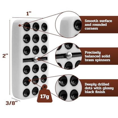 Alex Cramer Double 9 Dominoes Set for Adults with Spinners. Domino Set in Black Walnut Case. Holds 55