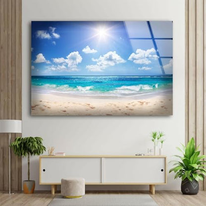Round 24'' Summer Beach Landscape Glass Wall ArtTempered Glass Printing Wall Decor Large Wall Art Wall Hangings