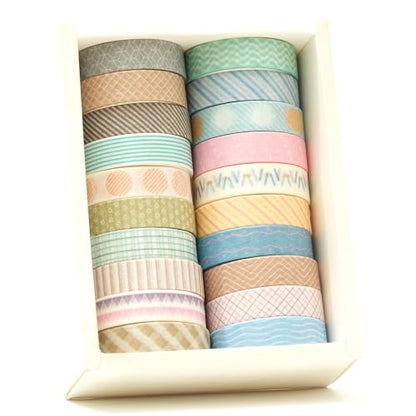 20 Rolls Basic Washi Tape Set Japanese Arts Adhesive Tapes Simple Patterns Decorative Masking Tape Sets for Craft (20 Count)