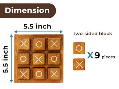 Wooden XO Blocks Tic Tac Toe Travel Game Coffee Tabletop Family Living Room Decoration Games Night for Adults for Desk and Bookshelf Decor Unique Wood Gifts 5.5 Inch