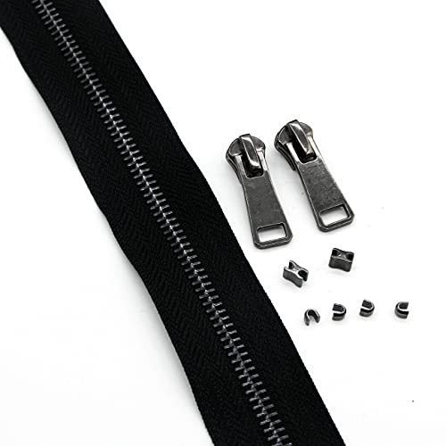 5 Metal Zippers by The Yard Bulk 2 Yards Black Tape with 10 pcs Sliders Black Nickel Teeth Handmade Zipper for Sewing Craft Bag Backpack
