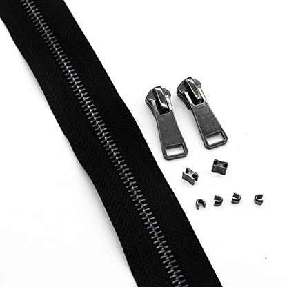 5 Metal Zippers by The Yard Bulk 2 Yards Black Tape with 10 pcs Sliders Black Nickel Teeth Handmade Zipper for Sewing Craft Bag Backpack