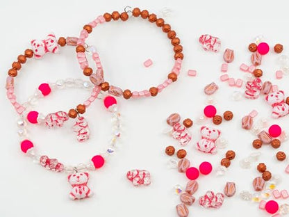 1.4oz (40g) Limited Mix of Czech Glass Beads, Hand Made Set Kit, Crystal AB Pink Cute Bear Beads