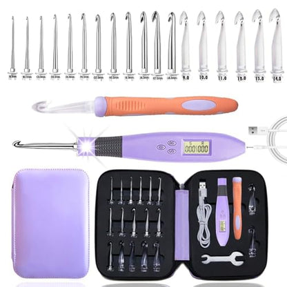 18 Size Digital Counting Crochet Hooks Set with Light 2.0mm~14.0mm