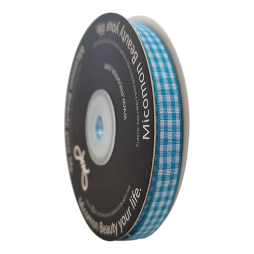 Vivid Blue and White Woven Edge Plaid Ribbon 100% Polyester Gingham Ribbon 25 Yards Each Roll (75 Foot)