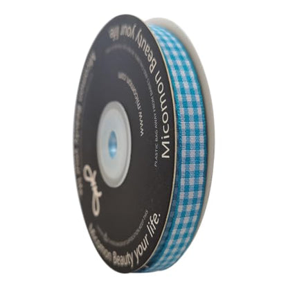 Vivid Blue and White Woven Edge Plaid Ribbon 100% Polyester Gingham Ribbon 25 Yards Each Roll (75 Foot)