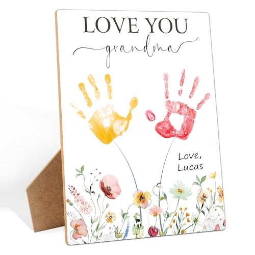 I Love You Grandma Themed Handprint Art Keepsake Making Sign with Stand 9x12"