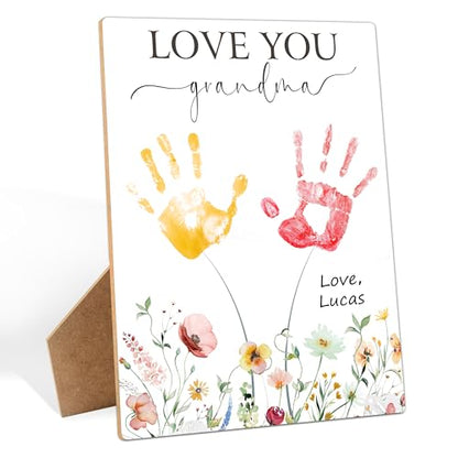 I Love You Grandma Themed Handprint Art Keepsake Making Sign with Stand 9x12"