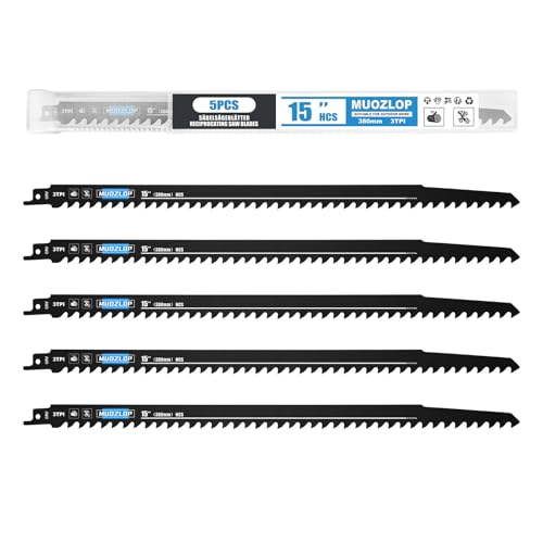 5Pack 15inch 3TPI Woodcutting Reciprocating Saw Blades Set (5 Count)