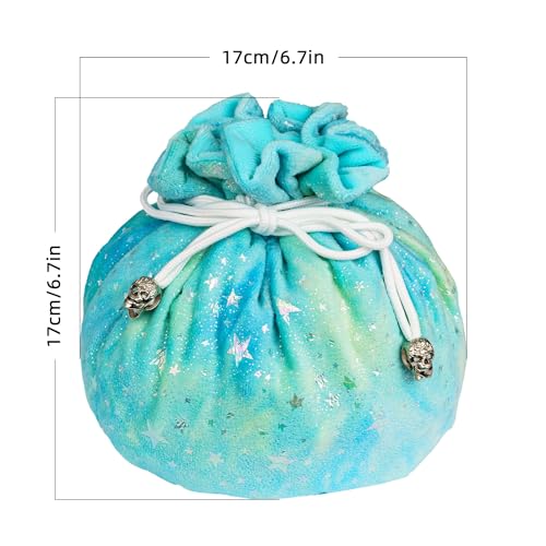 DND Dice Bags Large with Pockets Cyan Storage Bag for D&D RPG Games (21 Ounce)