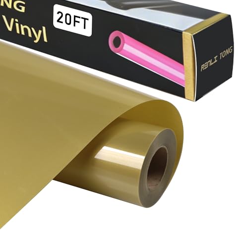 RENLITONG Soil Golden Iron on Vinyl 12Inch by 20ft Roll Heat Transfer Vinyl for T