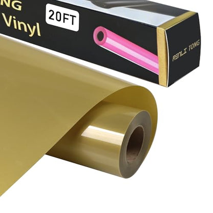 RENLITONG Soil Golden Iron on Vinyl 12Inch by 20ft Roll Heat Transfer Vinyl for T