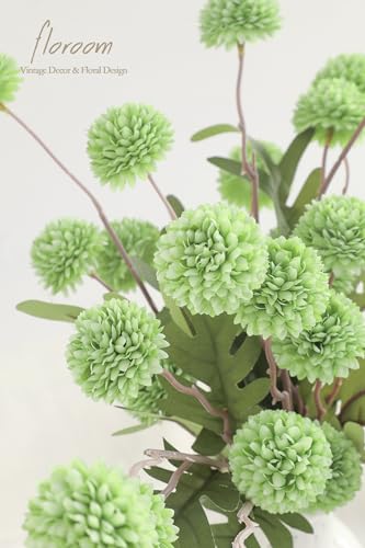 5pcs Elf Green Faux Silk Mums Artificial Flowers (5 Count)