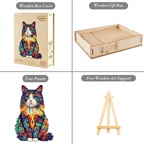 Colorful Ragdoll Cat Puzzles Adults Gifts Wooden 75 Pieces 8.5 * 8.5in (75 Count)