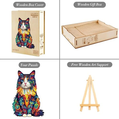 Colorful Ragdoll Cat Puzzles Adults Gifts Wooden 75 Pieces 8.5 * 8.5in (75 Count)