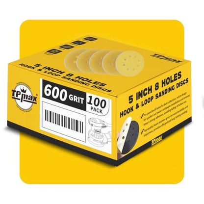 100PCS 5 Inch 600 Grit 125mm 8 Hole Sanding Discs Sandpaper (100 Count)
