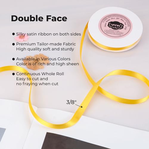 3 8 inches Double Faced Maize Yellow Polyester Satin Ribbon (150 Foot)