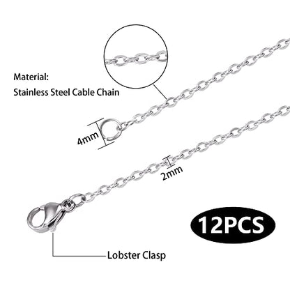 Wholesale 12 PCS Genuine Stainless Steel Cable Chain Necklace Chains