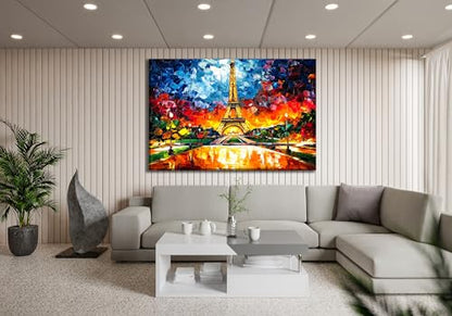 Paris Eiffel Tower Glass Wall Art Oil Painting for Living Room