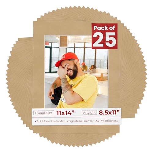 Pack of 25 Acid Free 11x14 Mats Bevel Cut for 8.5x11 Photos (25 Count)