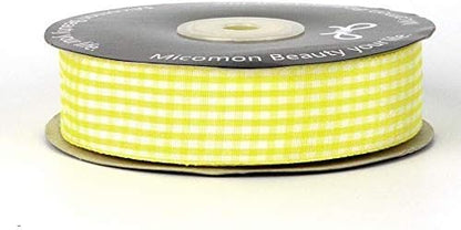 Yellow and White Gingham Ribbon Christmas Ribbon 25 Yards Each Roll 100% Polyester (1", Yellow) - Crafty Corner