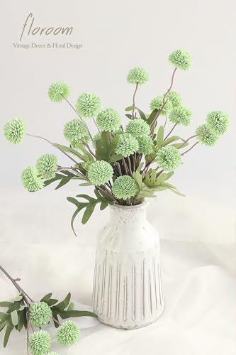 5pcs Elf Green Faux Silk Mums Artificial Flowers (5 Count)
