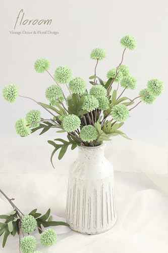 6pcs Elf Green Faux Silk Mums Artificial Flowers (6 Count)