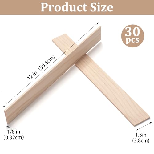 Wood Strips Slats Wooden Sticks for Crafts 1 (30 Count)