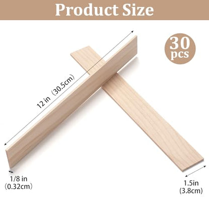 Wood Strips Slats Wooden Sticks for Crafts 1 (30 Count)