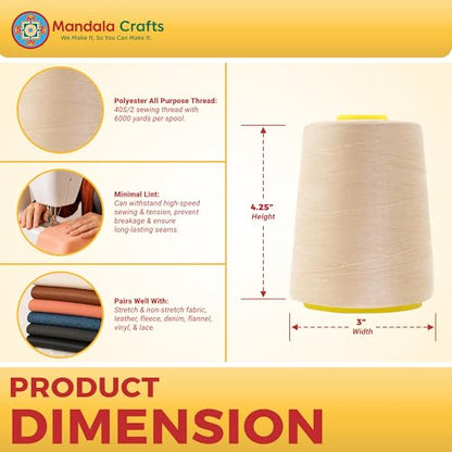40S 2 Natural Polyester 4 Pack of Serger Threads Cones (72000 Foot)