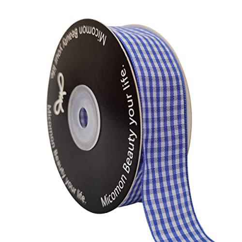 Blue and White Gingham Ribbon Plaid Ribbon 25 Yards Each Roll 100% Polyester