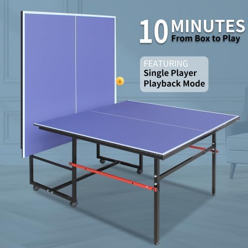 8ft/9ft Mid-Size Table Tennis Table Foldable & Portable Ping Pong Table Set for Indoor Games with Net, 2 Table Tennis Paddles and 3 Balls