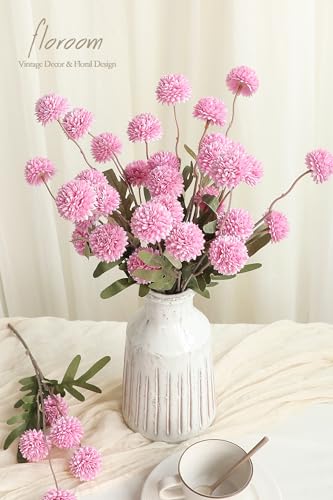 5pcs Fuchsia Pink Faux Silk Mums Artificial Flowers (25 Count)
