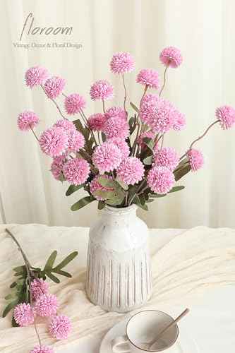 6pcs Fuchsia Pink Faux Silk Mums Artificial Flowers (6 Count)