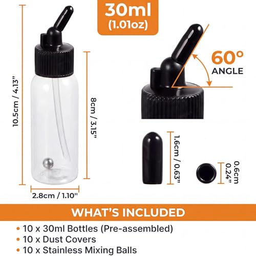 10 Pack 30ml Airbrush Bottles (10 Count)