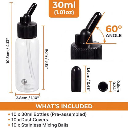 10 Pack 30ml Airbrush Bottles (10 Count)