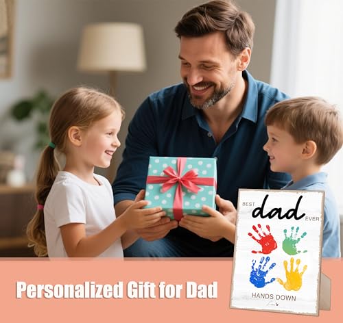 Hands Down Best Dad Ever Handprint Art Wooden Sign with Stand and Hook