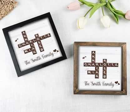 Personalized Family Name Crossword Scrabble Wooden Framed Wall Art Decor Living Room Customized Letters Puzzle for Gift for Lovers