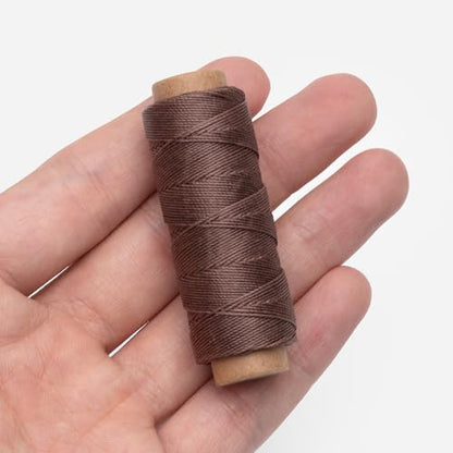 Leather Waxed Thread Round Polyester Sewing Threads Leather Craft Hand Stitching Line DIY Bracelet Thread Repair Work Cord with 12 Pcs Needles and Storage Bag (12 Count)