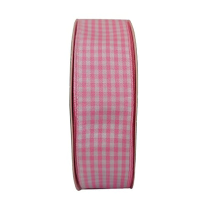 Pink and White Gingham Ribbon (75 Feet)