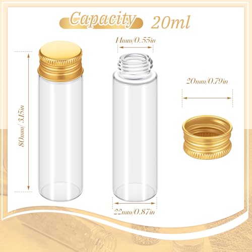 100 Pcs Small Clear Vials Spice Mini Jars with Lids Mini Glass Bottles with Screw Aluminum Metal Caps Tiny Jars Sample Containers for Powder Cream Cosmetic Jewelry Wedding (100 Count)